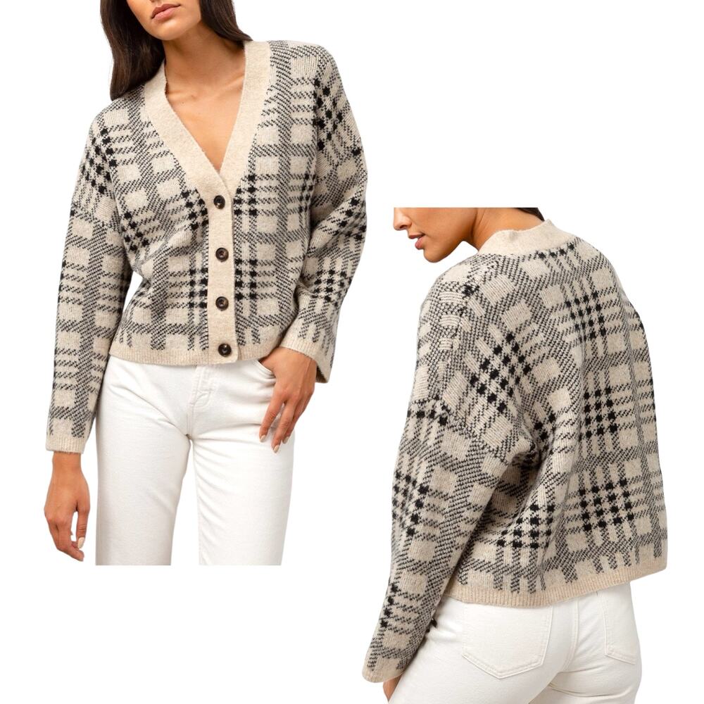 Rails Women's 'Reese' Cardigan Sweater, Wool Blend, Oatmeal Black Plaid, X-Small